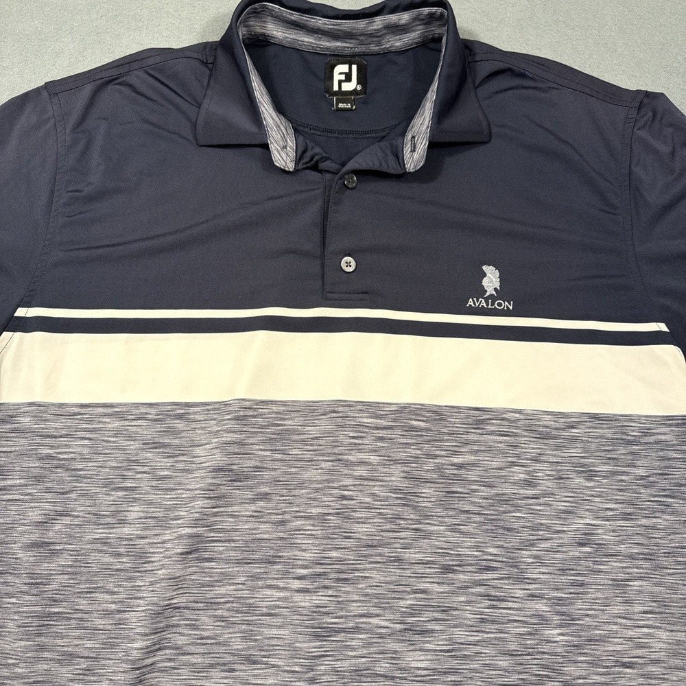 FootJoy Polo Shirt Men's Large NAVY STRIPED Athletic Performance Golf Light